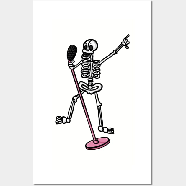 Funny dancing and singing skeleton cute cartoon digital illustration Wall Art by AlmightyClaire